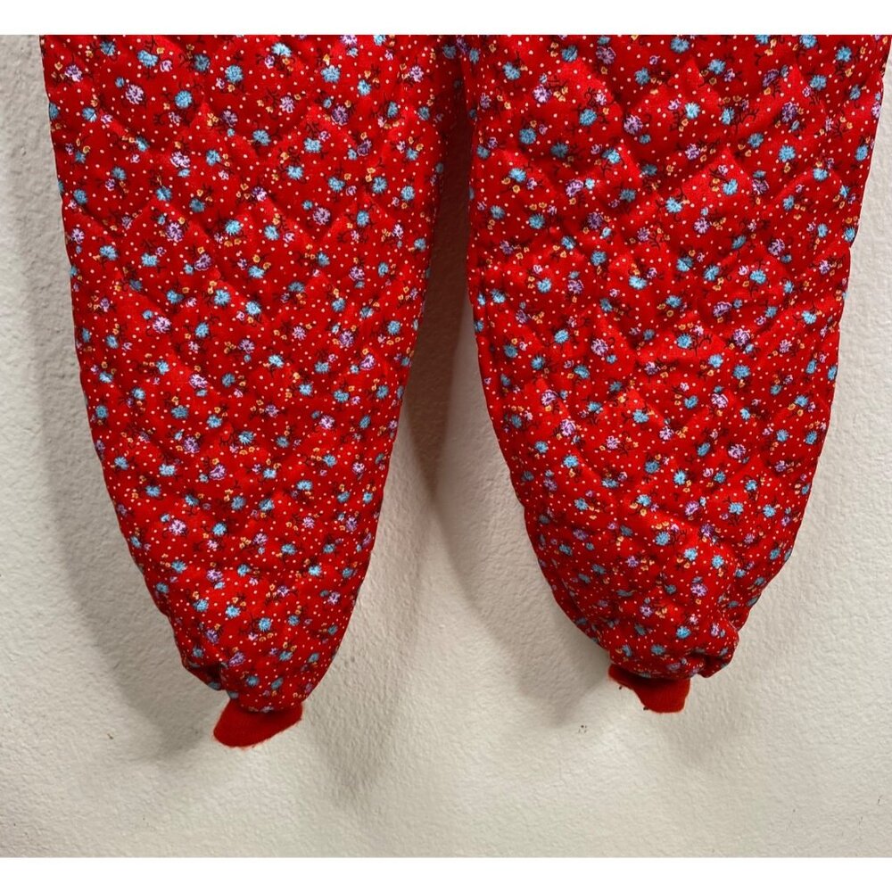 Vintage Wiman Red Floral Quilted Jumpsuit Sz Small Cottage Pajama Tie Waist 80s - Picture 9 of 15